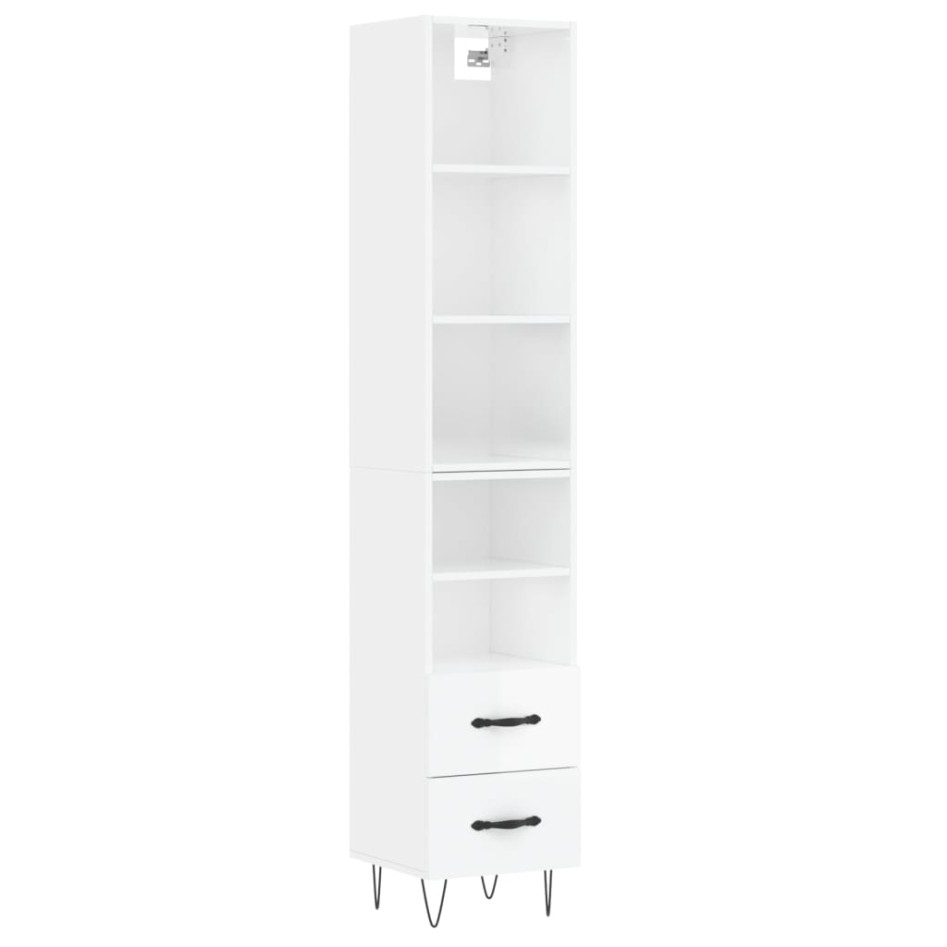 Aparador alto madera contrachapada blanco brillo 34,5x34x180