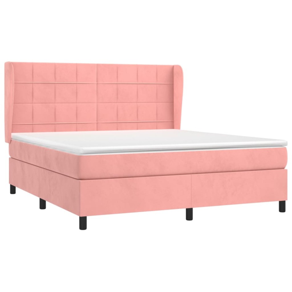 Cama box spring con colchón terciopelo rosa 180x200