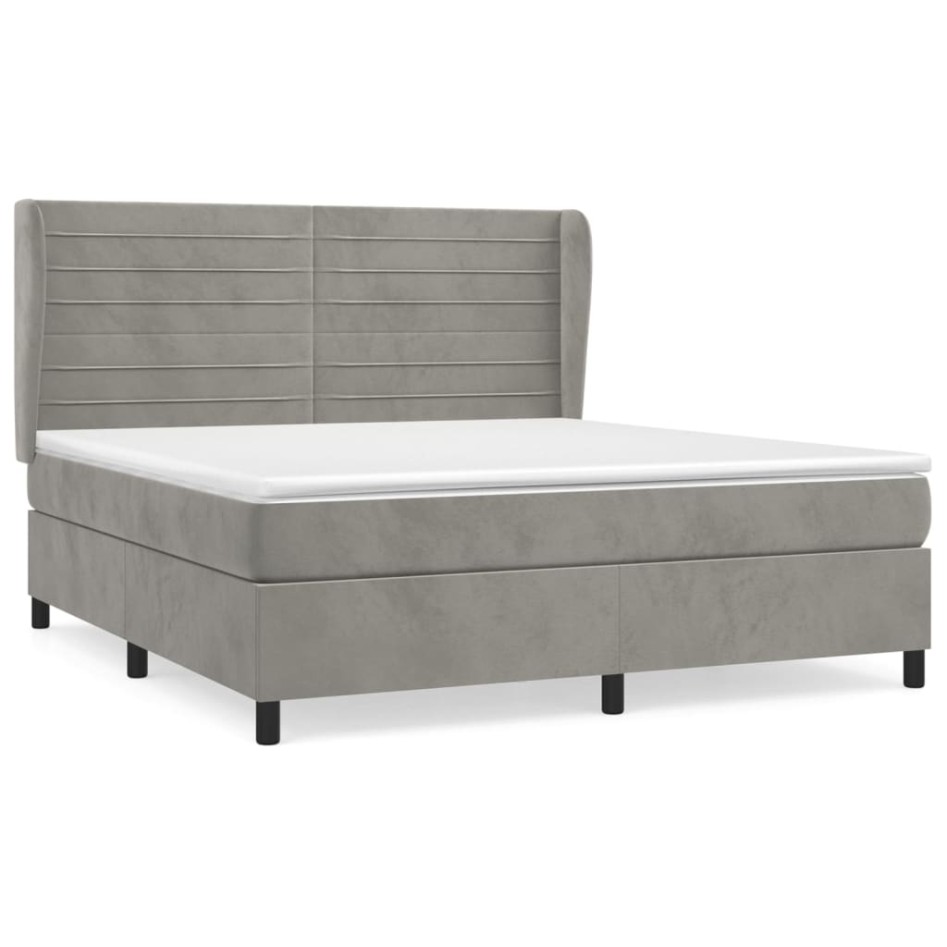 Cama box spring con colchón terciopelo gris claro 160x200