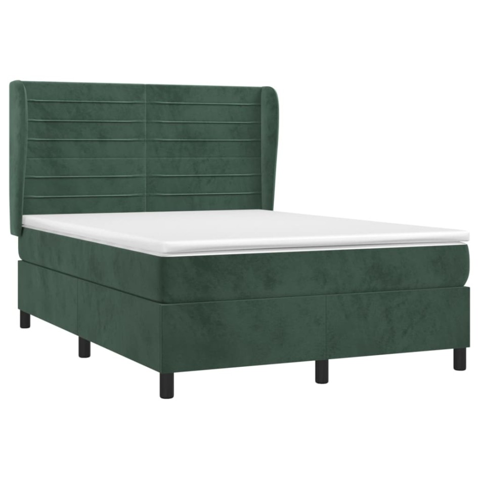 Cama box spring con colchón terciopelo verde oscuro 140x190