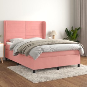 Cama box spring con colchón terciopelo rosa 140x190