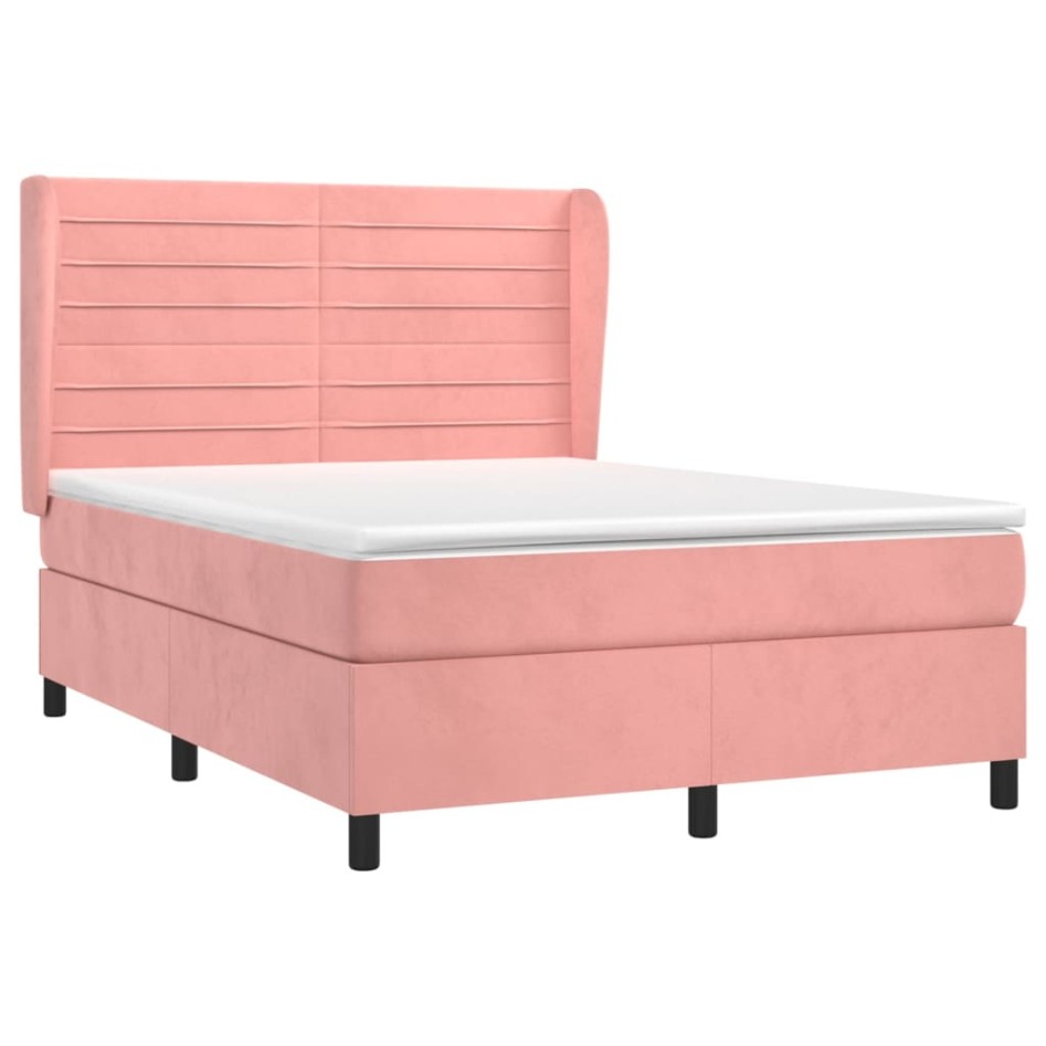 Cama box spring con colchón terciopelo rosa 140x190