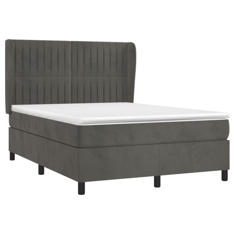 Cama box spring con colchón terciopelo gris oscuro 140x190