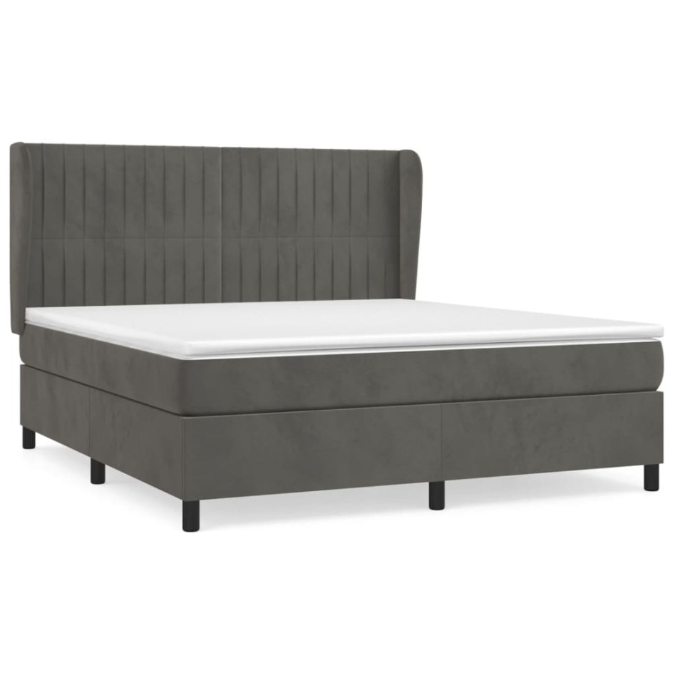 Cama box spring con colchón terciopelo gris oscuro 160x200