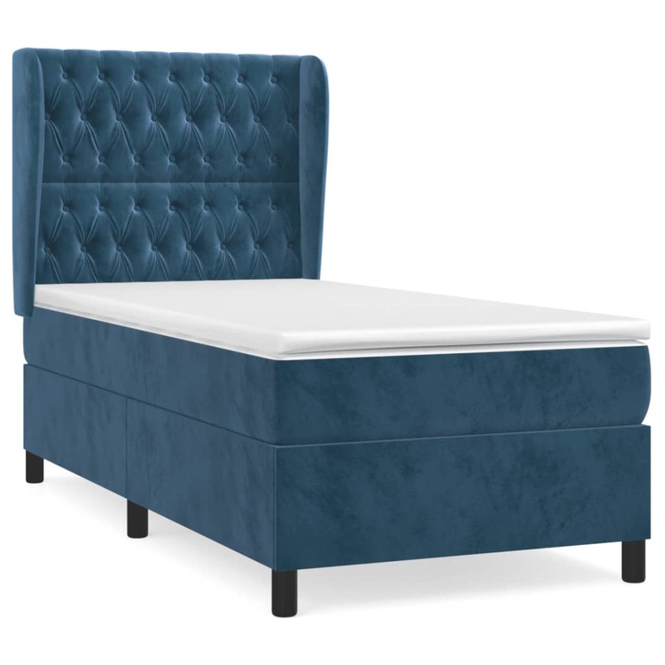 Cama box spring con colchón terciopelo azul oscuro 80x200
