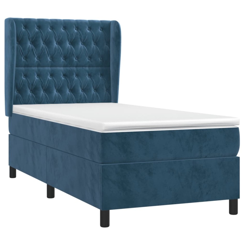 Cama box spring con colchón terciopelo azul oscuro 80x200