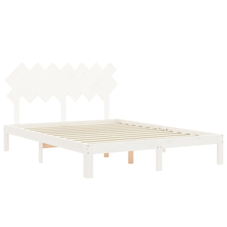 Estructura de cama con cabecero madera maciza blanco 140x200