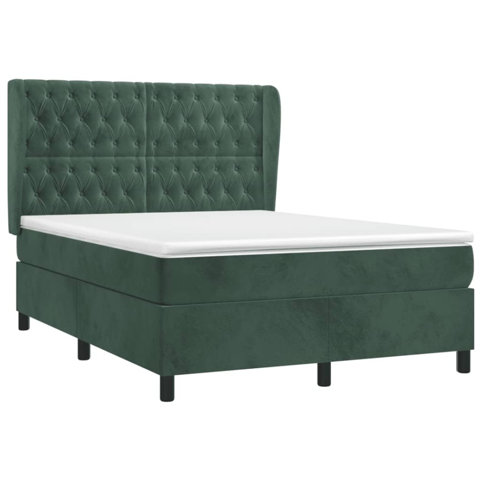 Cama box spring con colchón terciopelo verde oscuro 140x200