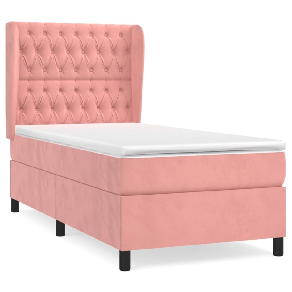 Cama box spring con colchón terciopelo rosa 90x190