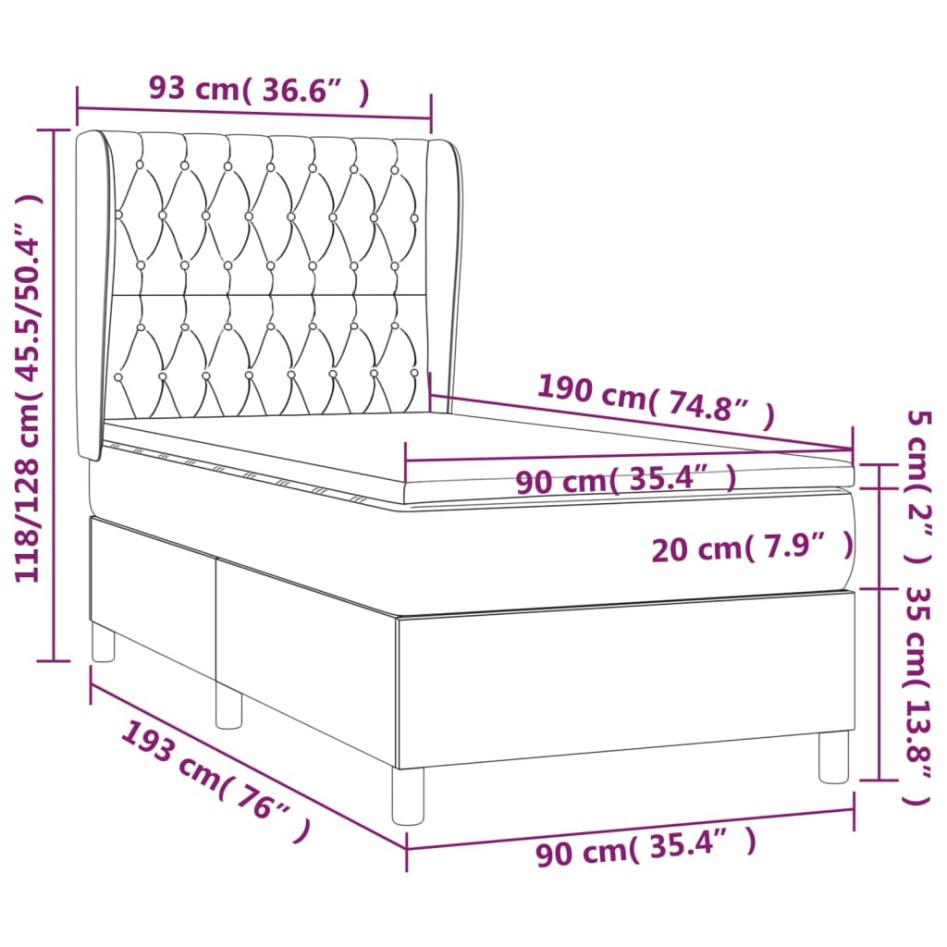 Cama box spring con colchón terciopelo rosa 90x190