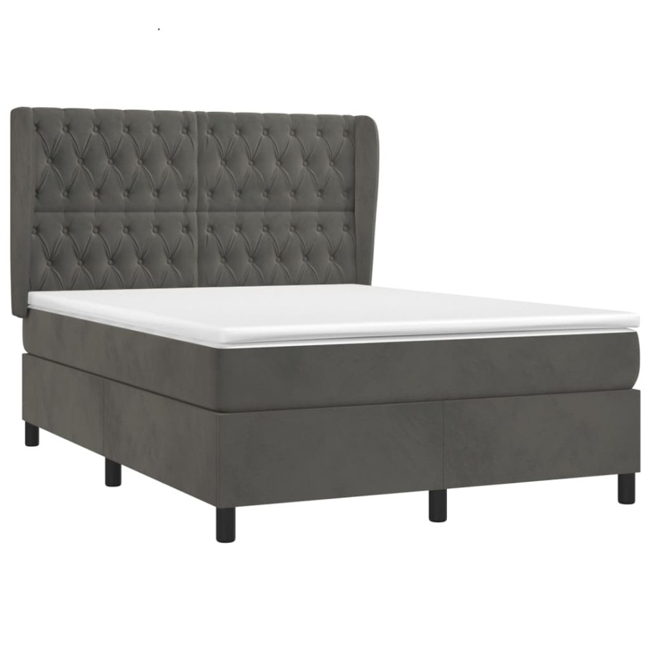Cama box spring con colchón terciopelo gris oscuro 140x200