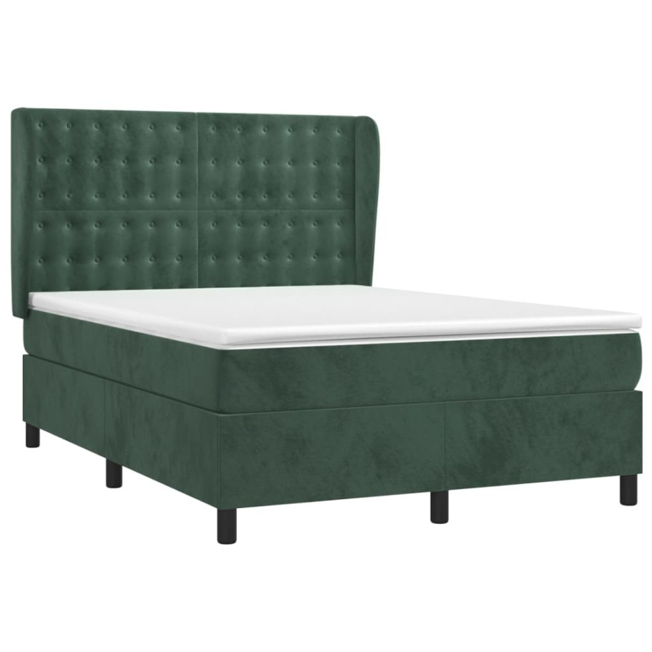 Cama box spring con colchón terciopelo verde oscuro 140x190