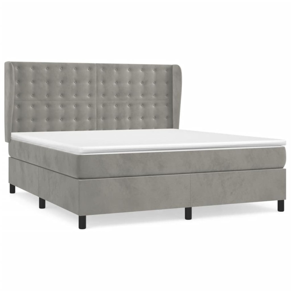 Cama box spring con colchón terciopelo gris claro 180x200