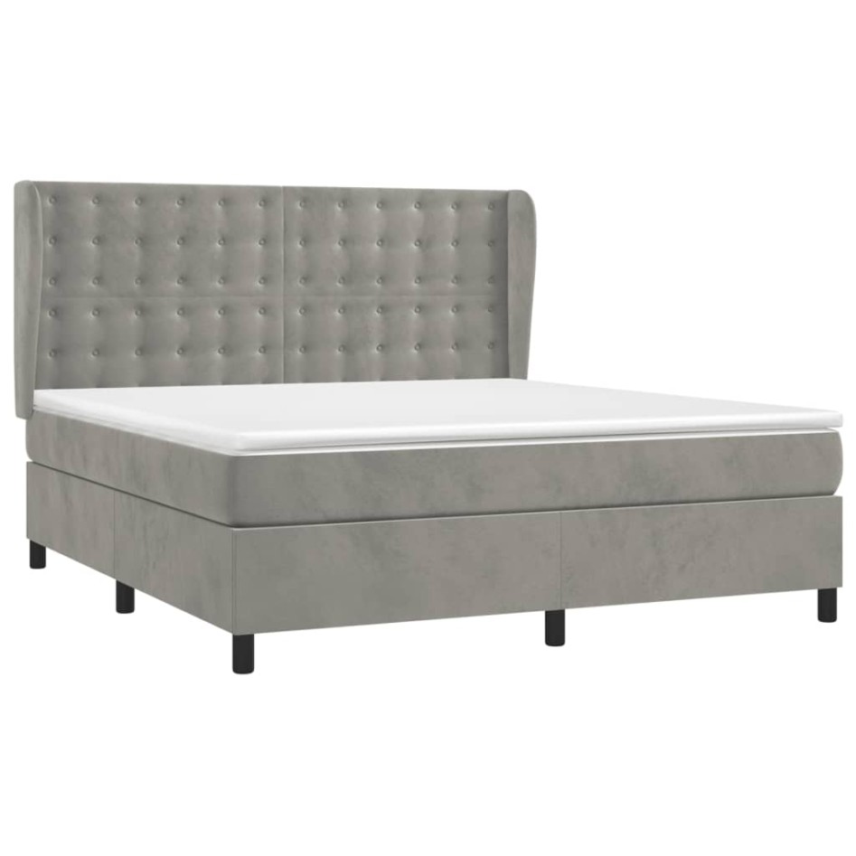 Cama box spring con colchón terciopelo gris claro 180x200