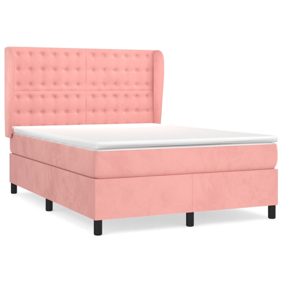 Cama box spring con colchón terciopelo rosa 140x190
