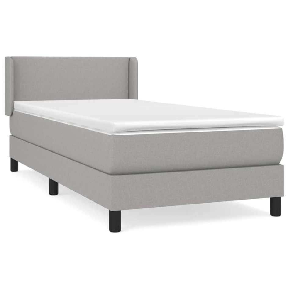 Cama box spring con colchón tela gris claro 100x200