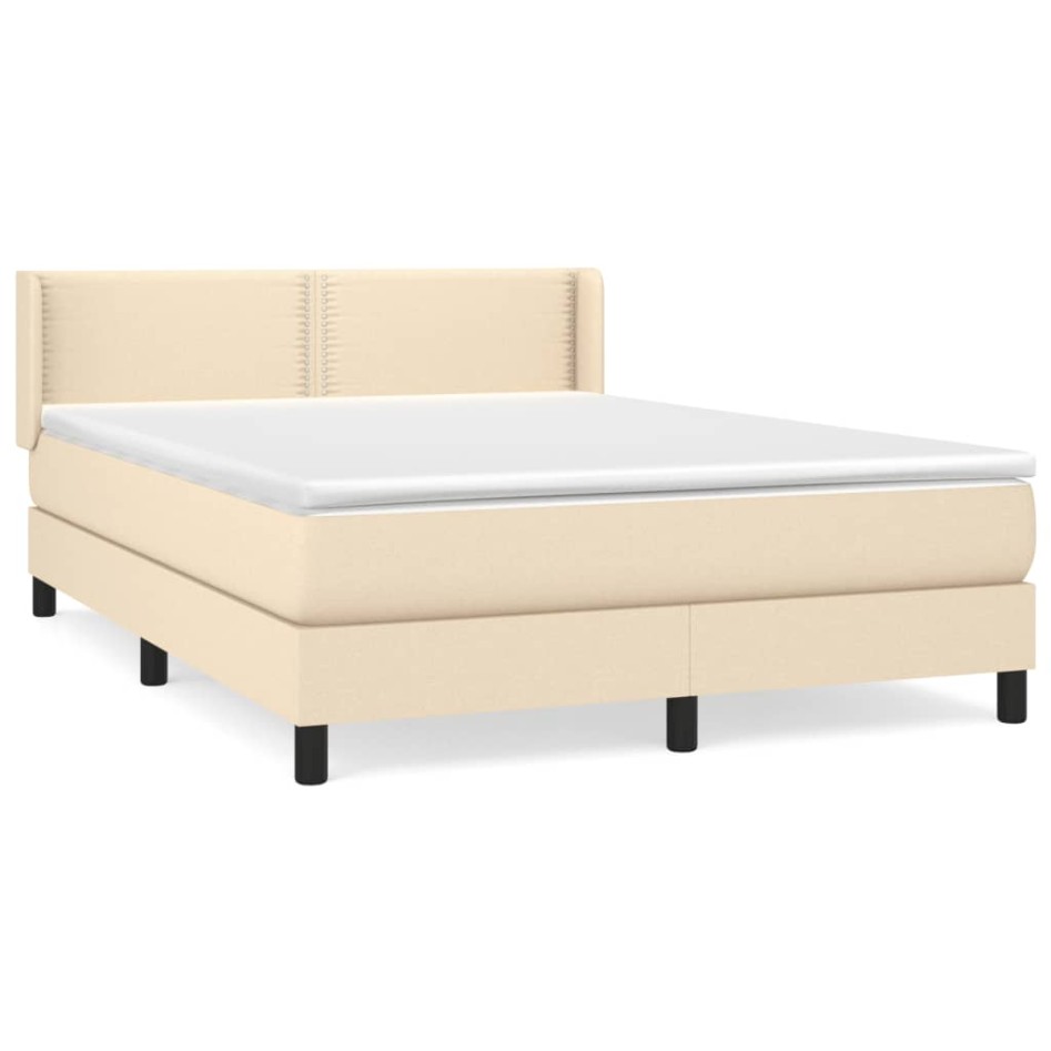 Cama box spring con colchón tela color crema 140x190