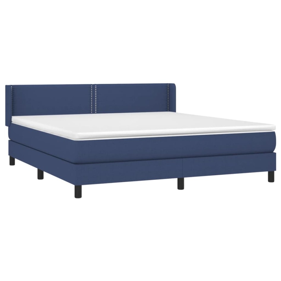 Cama box spring con colchón tela azul 160x200
