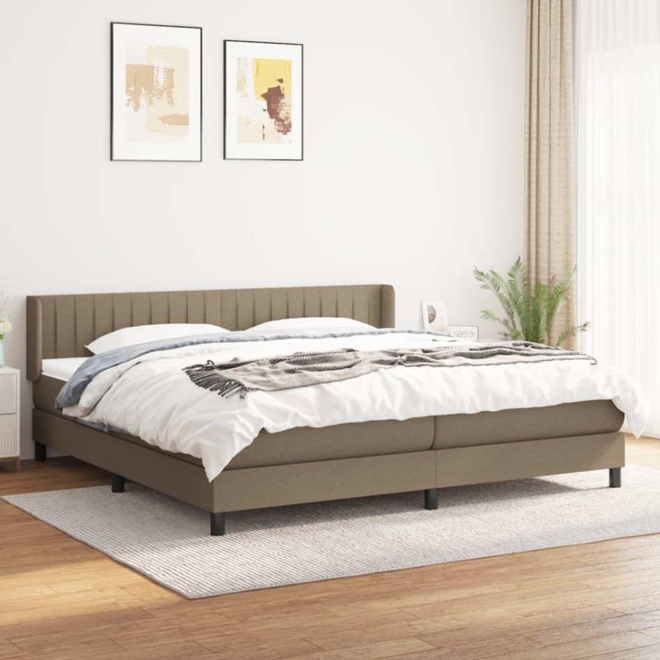 Cama box spring con colchón tela gris taupe 200x200