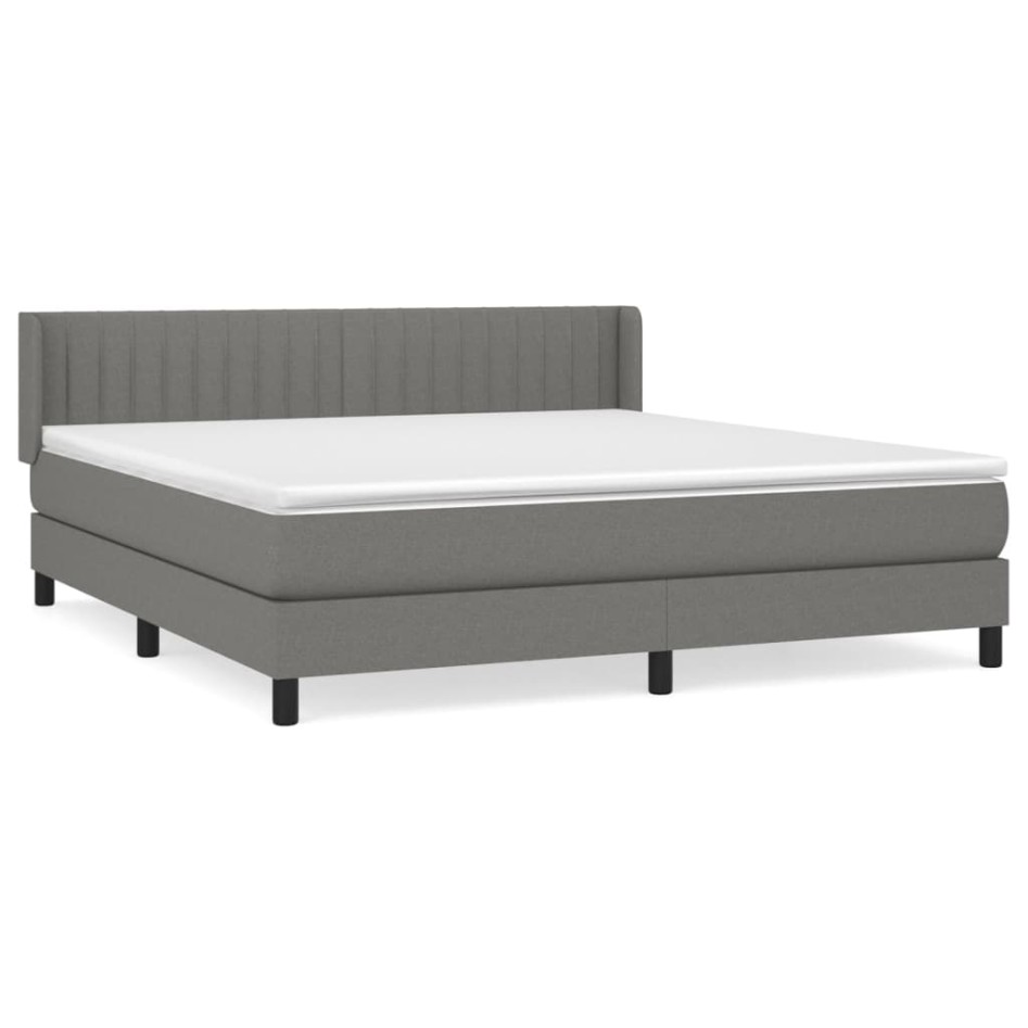 Cama box spring con colchón tela gris oscuro 180x200