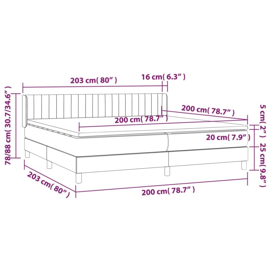 Cama box spring con colchón tela negro 200x200