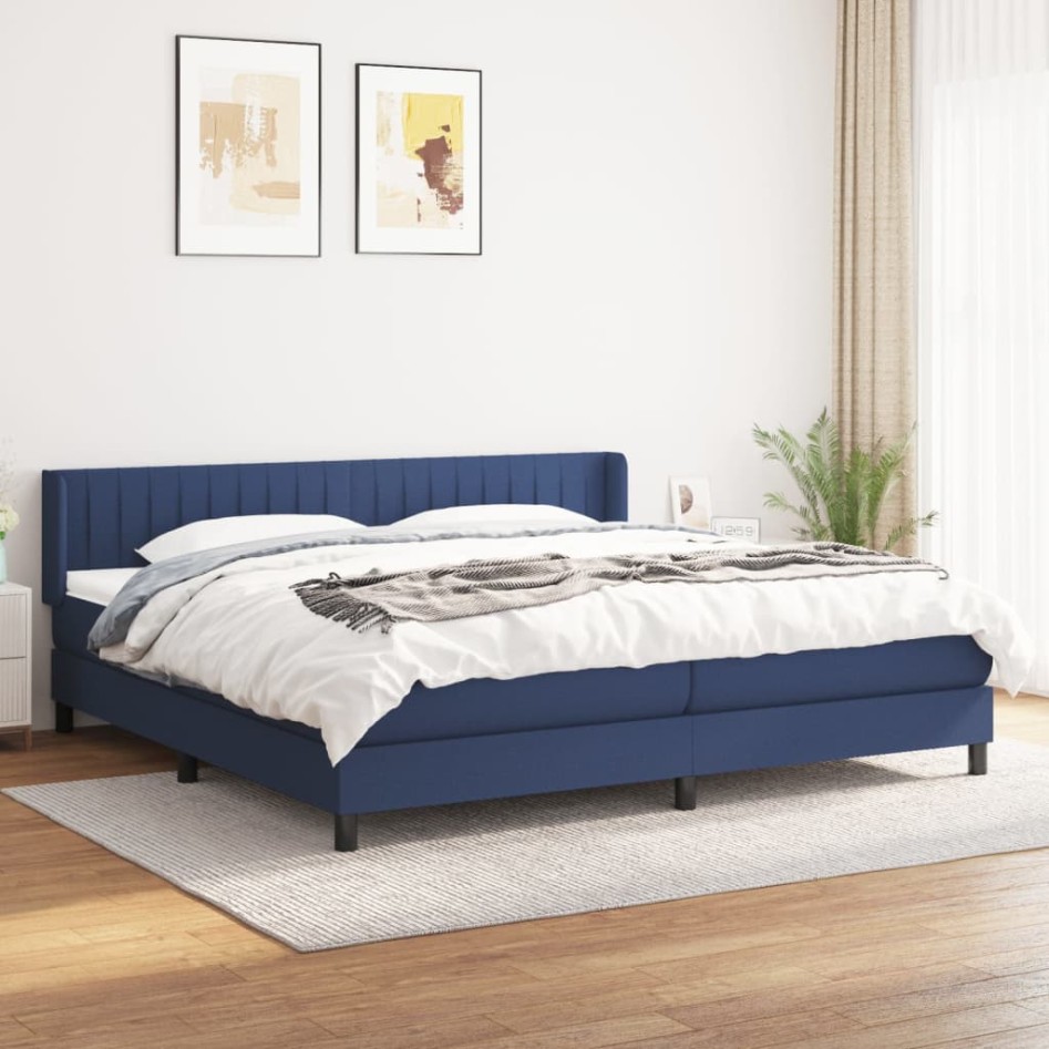 Cama box spring con colchón tela azul 200x200
