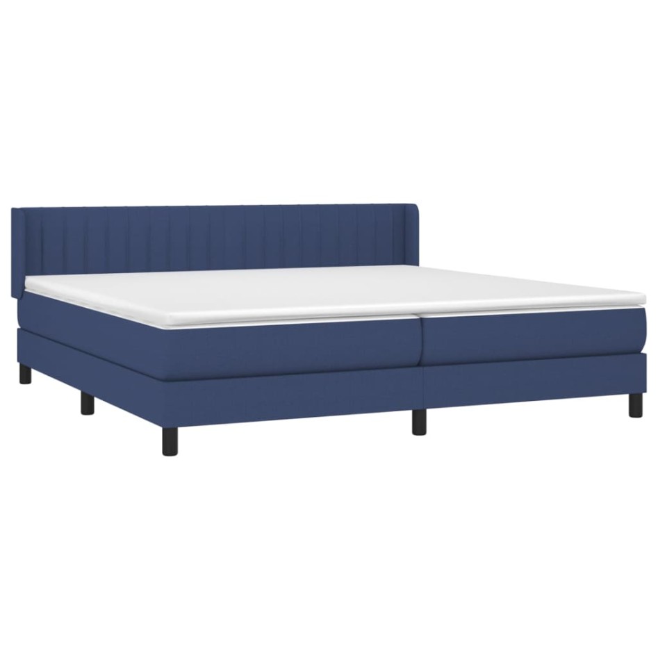 Cama box spring con colchón tela azul 200x200