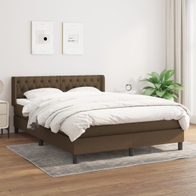 Cama box spring con colchón tela marrón oscuro 140x190