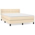 Cama box spring con colchón tela color crema 140x190