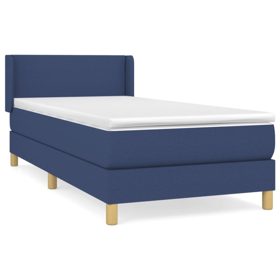 Cama box spring con colchón tela azul 90x190