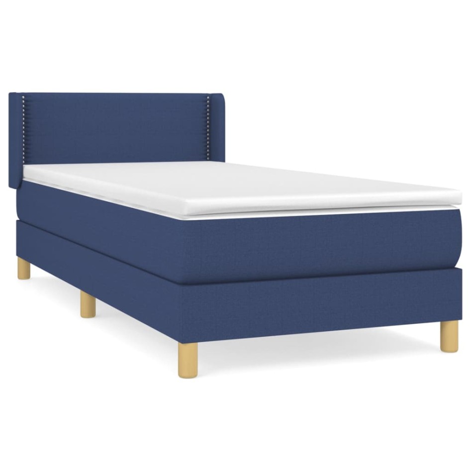 Cama box spring con colchón tela azul 100x200