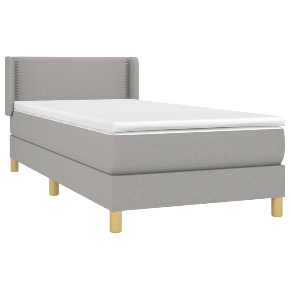 Cama box spring con colchón tela gris claro 90x200