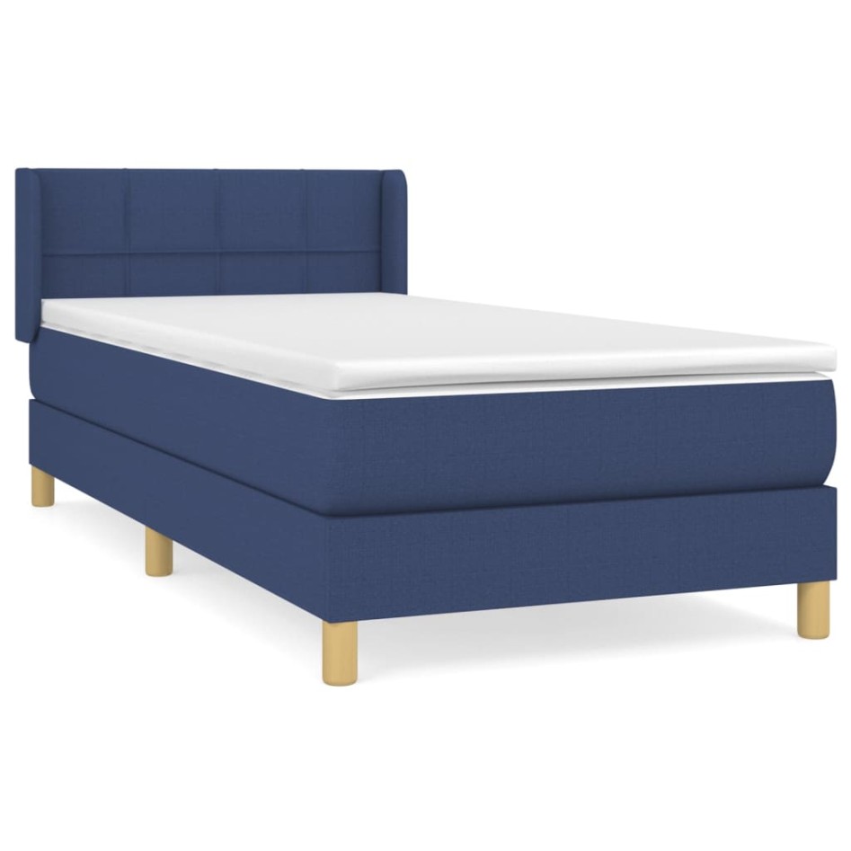 Cama box spring con colchón tela azul 80x200