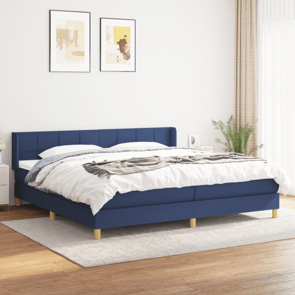 Cama box spring con colchón tela azul 200x200