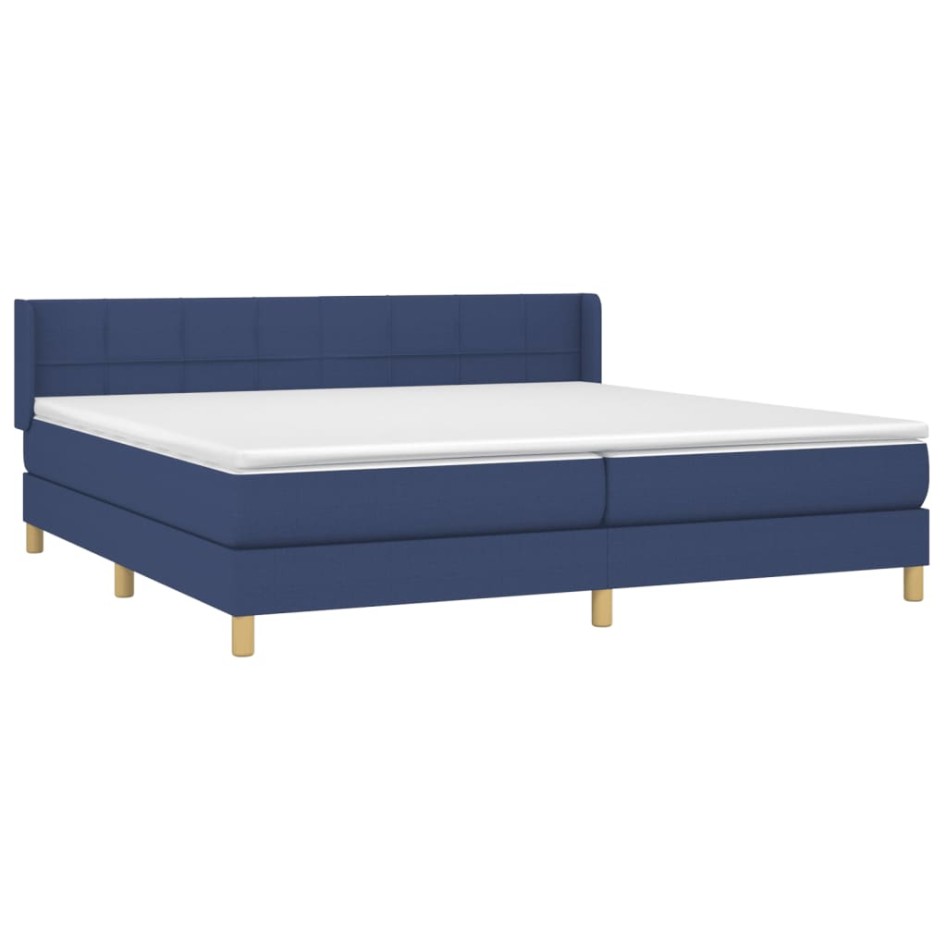 Cama box spring con colchón tela azul 200x200