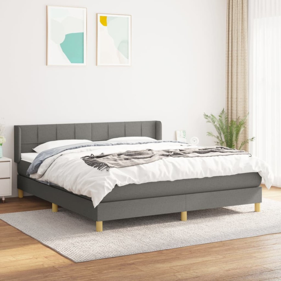Cama box spring con colchón tela gris oscuro 180x200