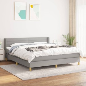 Cama box spring con colchón tela gris claro 180x200