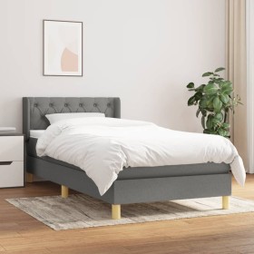 Cama box spring con colchón tela gris oscuro 80x200