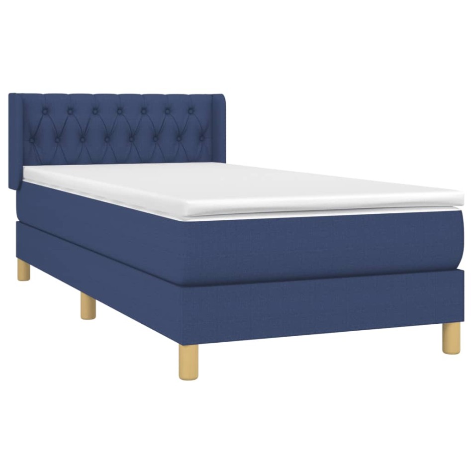 Cama box spring con colchón tela azul 90x190