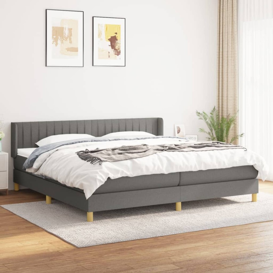 Cama box spring con colchón tela gris oscuro 200x200