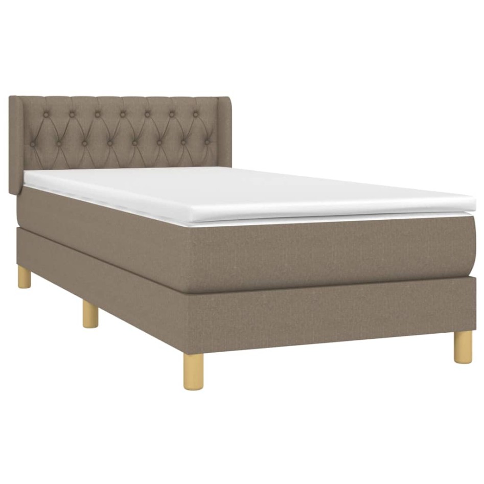 Cama box spring con colchón tela gris taupe 90x200
