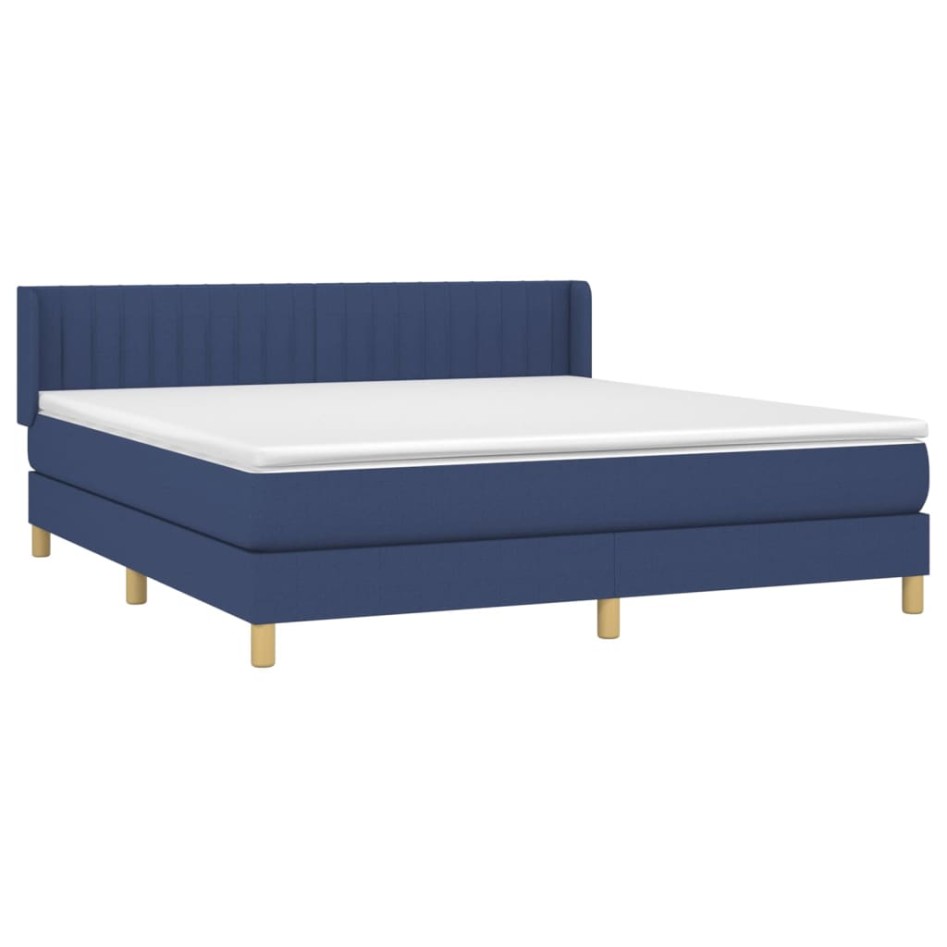Cama box spring con colchón tela azul 160x200