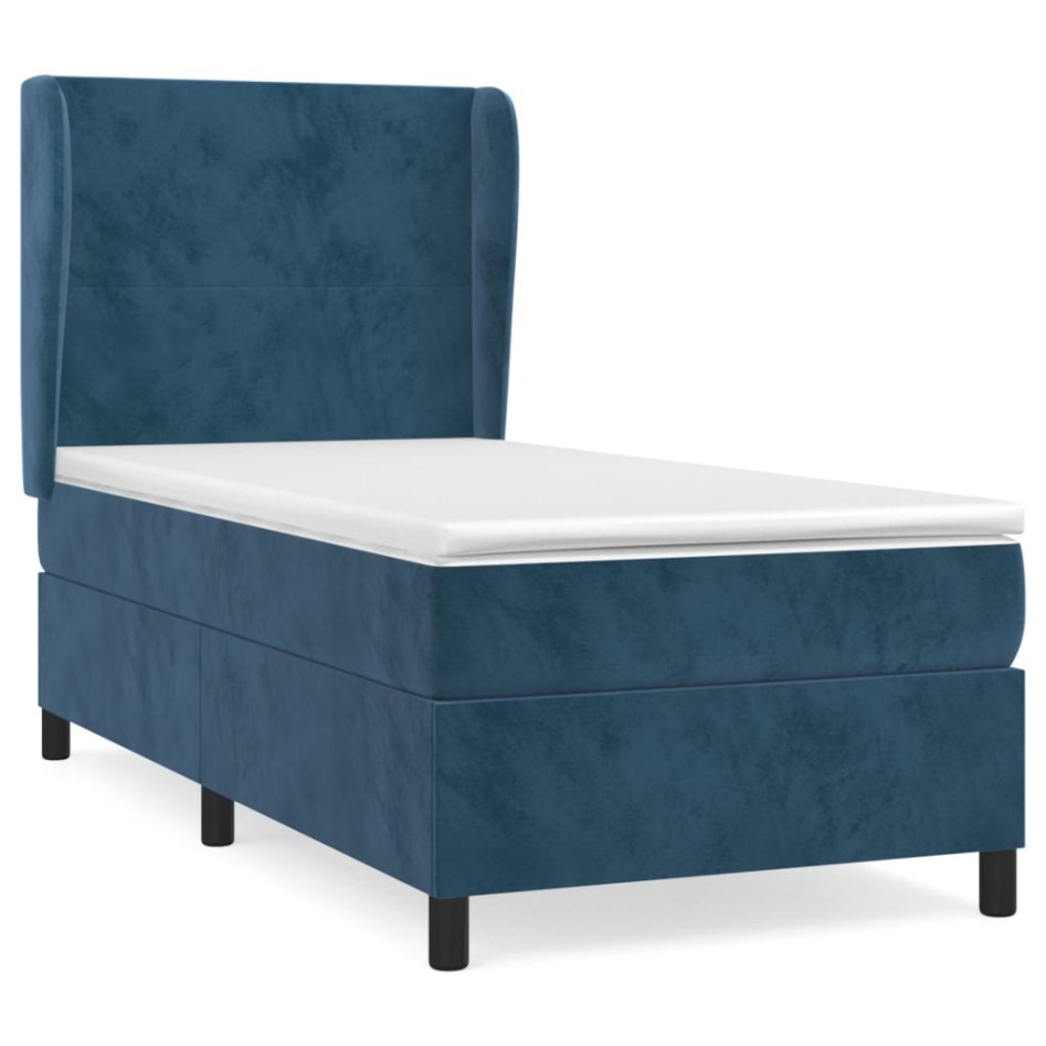 Cama box spring con colchón terciopelo azul oscuro 90x200