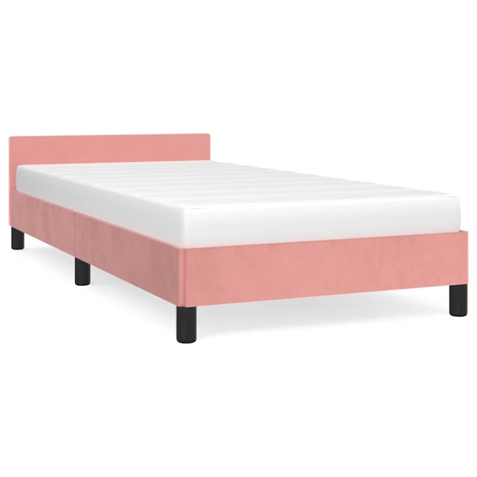 Cama con cabecero sin colchón terciopelo rosa 80x200
