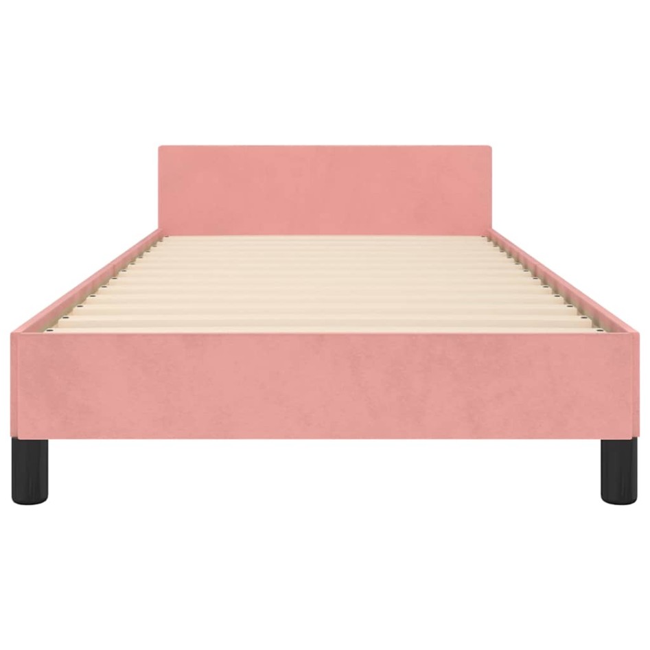Cama con cabecero sin colchón terciopelo rosa 80x200
