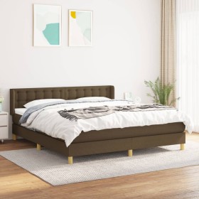 Cama box spring con colchón tela marrón oscuro 160x200