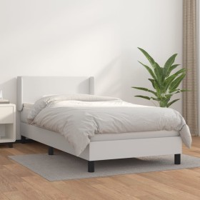 Cama box spring con colchón cuero sintético blanco 90x190