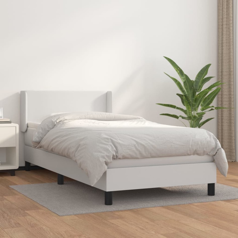 Cama box spring con colchón cuero sintético blanco 90x190