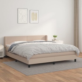 Cama box spring con colchón cuero sintético capuchino