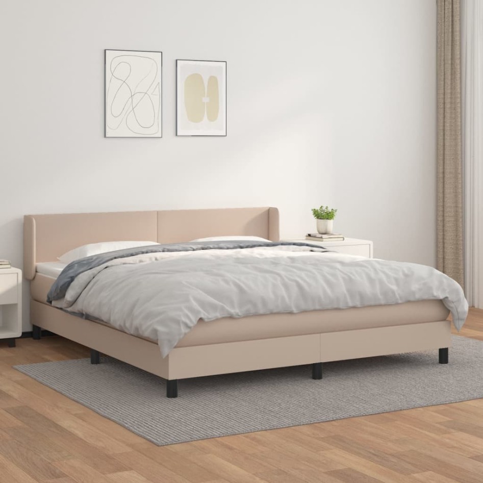 Cama box spring con colchón cuero sintético capuchino